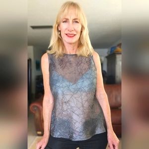 Franco Mirabelle sheer silver top sleeveless